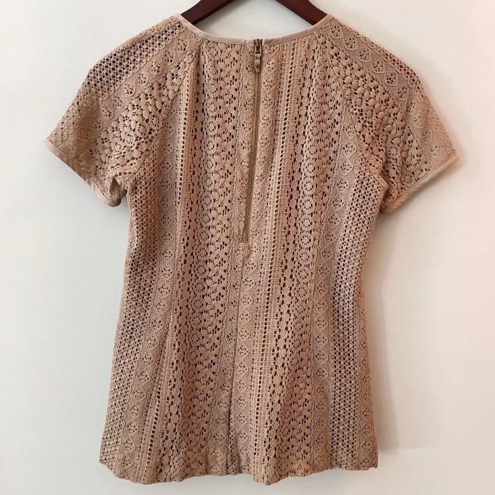 Banana Republic Lace Overlay Blouse Short Sleeve Zipper Office Date Elegant 8 - Picture 6 of 12